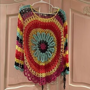 R & F NWT Adorable Colorful Crochet Sweater/Cover up! So fun Size M